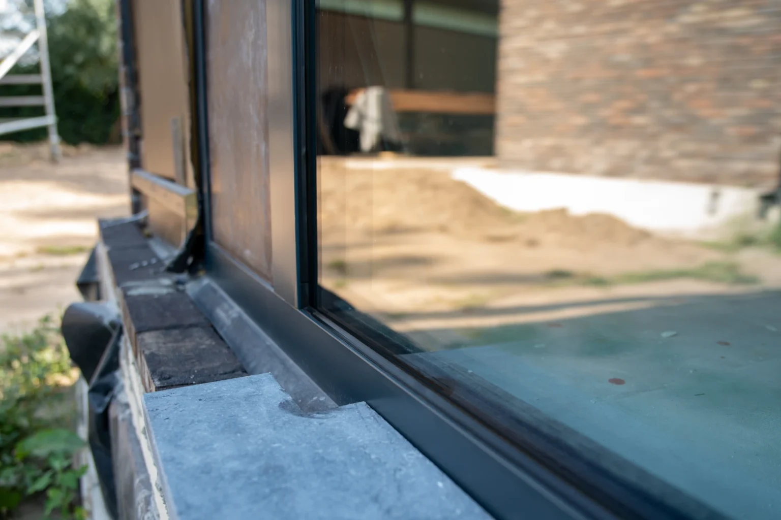 aluminium kozijn in de aanbouw van een nieuwbouwwoning, voorzien van triple glas