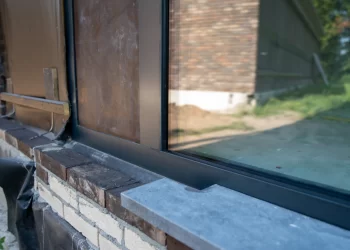 aluminium kozijn in de aanbouw van een nieuwbouwwoning, voorzien van triple glas